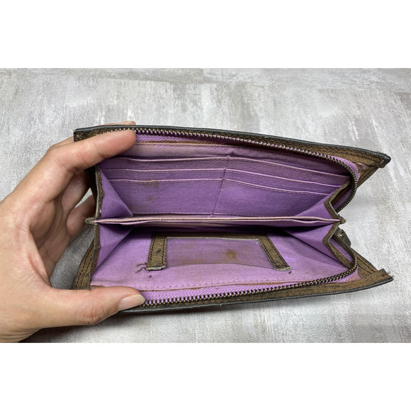 Billabong Wallet Womens One Size Brown Floral Zip Around Clutch Purple Lining - Picture 10 of 16
